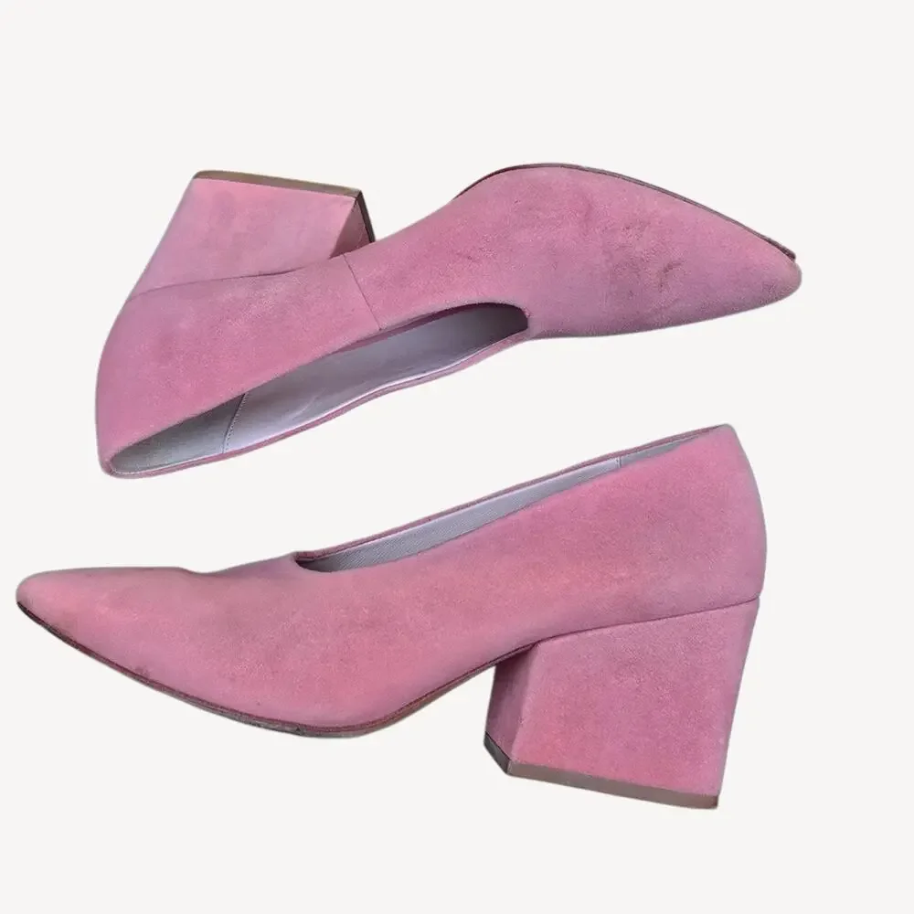 Loeffler Randall Pink Suede Pumps Size 7 Block Heel Leather Sole Pointed Toe